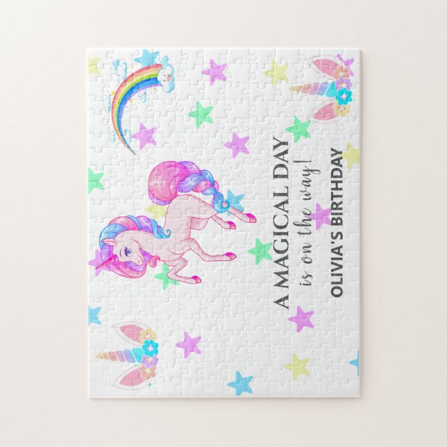 Puzzle Unicorne modifiable fête d'anniversaire (Vertical)