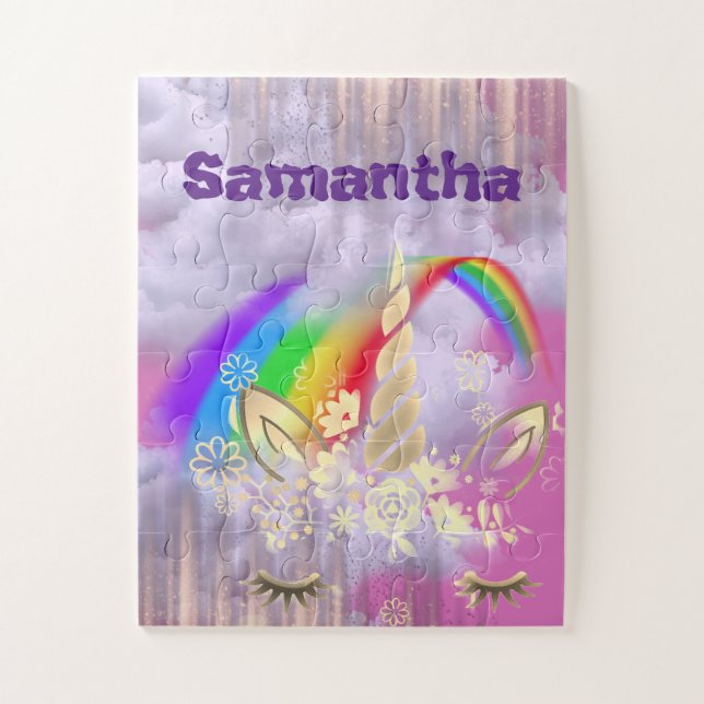 Puzzle Unicorne personnalisée Visage Rainbow Kids (Vertical)