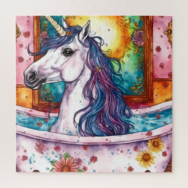 Puzzle Unicorne prenant un casse-tête de bain (Vertical)