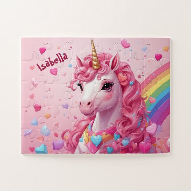 Puzzle Unicorne rose majestueuse Enfants personnalisés (Horizontal)