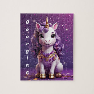Puzzle unicorne rose violet coloré personnalisée