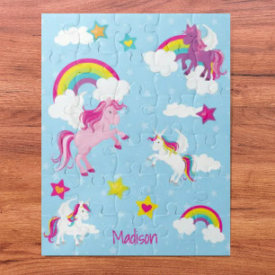 Puzzle Unicornes mignonnes roses et violettes et arcs-en-