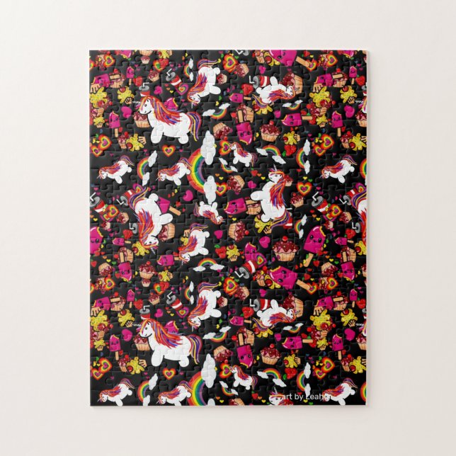 Puzzle Unicorns Rainbows et Cupcakes Doodles Motif (Vertical)