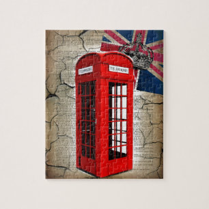 Puzzle union jack flag jubilee couronne rouge cabine télé