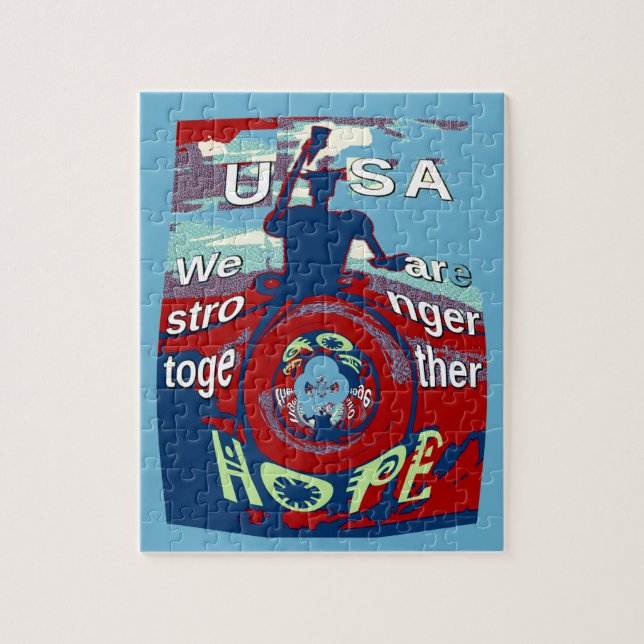 Puzzle United in Hope : Stronger Together - USA Art Print (Vertical)