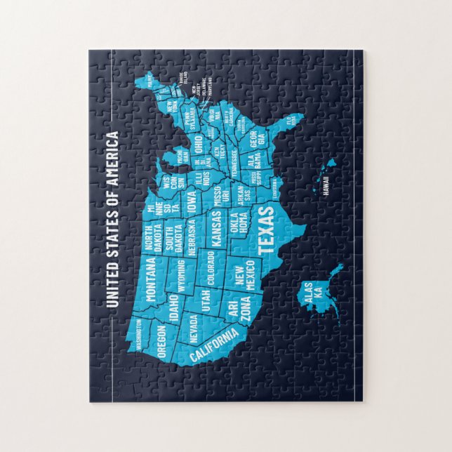 Puzzle United States Map Teal Minimal Design (Vertical)