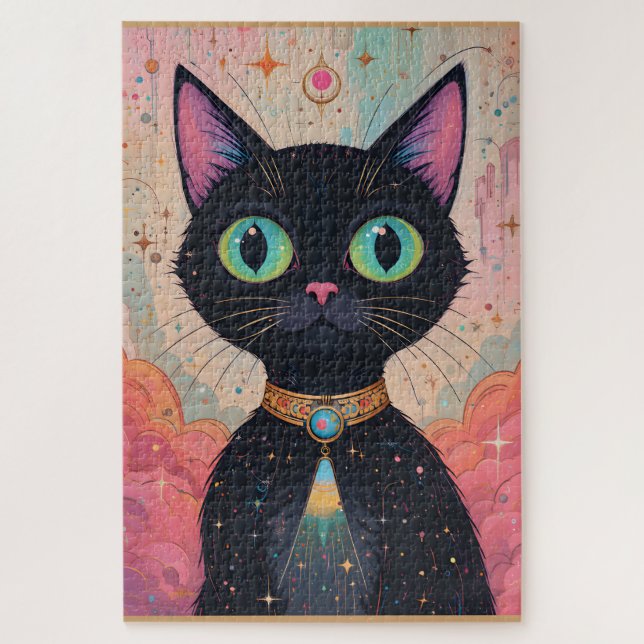 Puzzle Univers Chat Noir Cosmique Futuriste Atomique (Vertical)