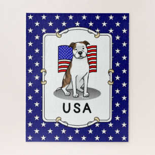 Puzzle USA American Flag Pit Bull (lt brindle white 3)