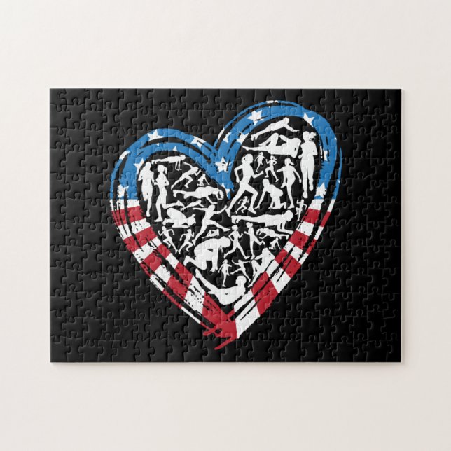 Puzzle USA Flag American Runner - Runt Heart (Horizontal)