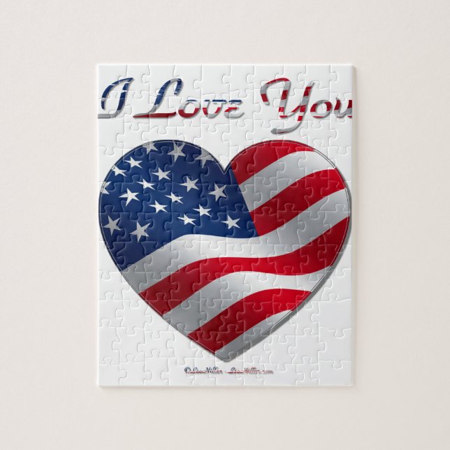 Puzzle USA Flag Heart Je t'aime (Vertical)