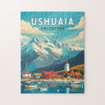 Puzzle Ushuaia Argentina Travel Art Vintage<br><div class="desc">Ushuaia rétro design de voyage vectoriel. C'est une ville balnéaire en Argentine. Il est situé sur l'archipel de la Terre de Feu,  la pointe la plus méridionale d'Amérique du Sud,  surnommée la "Fin du monde".</div>