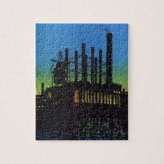 Puzzle Usine de fabrication au coucher du soleil, Entrepr