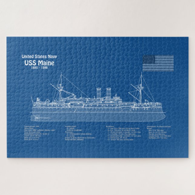 Puzzle USS Maine - Plan de plan des navires ABD (Horizontal)