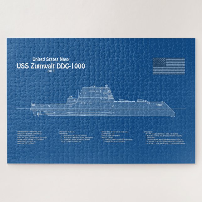 Puzzle USS Zumwalt - Plan directeur des navires ABD (Horizontal)