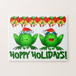 Puzzle Vacances Hoppy Caricature Grenouilles de Noël Bell