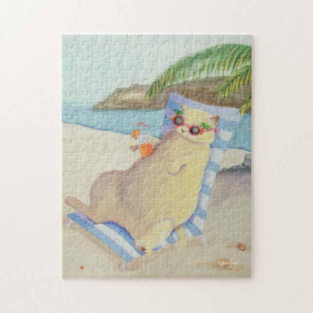 Puzzle Vacances Plage Chat Sous Palmier (Vertical)