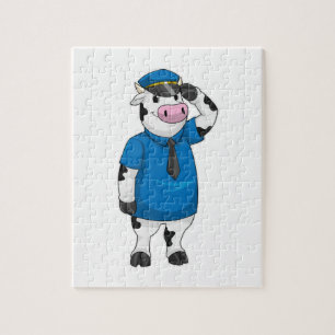 Puzzle Vache comme agent de police avec casquette de poli