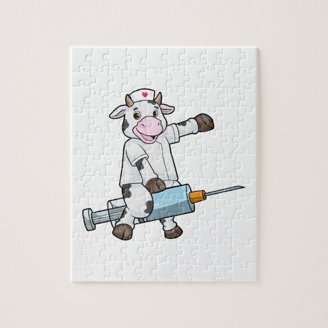 Puzzle Vache comme infirmière avec coeur et seringue (Vertical)