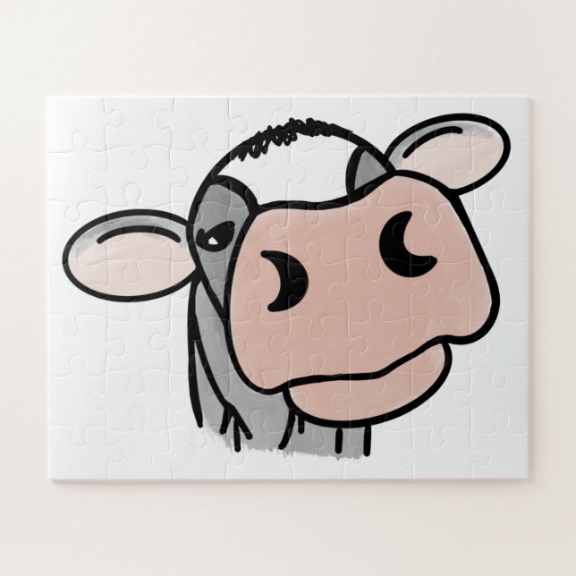 Puzzle vache de dessin animé noir blanc rose baiser gris  (Horizontal)