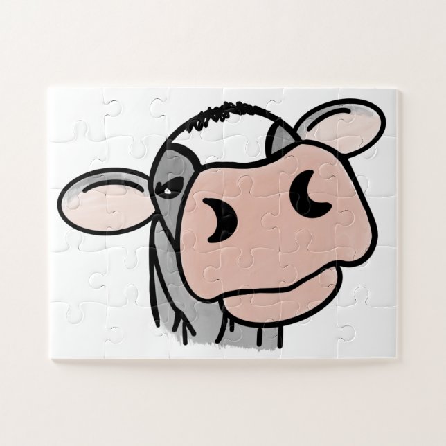 Puzzle vache de dessin animé noir blanc rose baiser gris  (Horizontal)