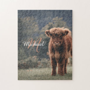 Puzzle Vache de Highland calvaire herbe d'automne monogra
