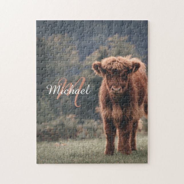Puzzle Vache de Highland calvaire herbe d'automne monogra (Vertical)