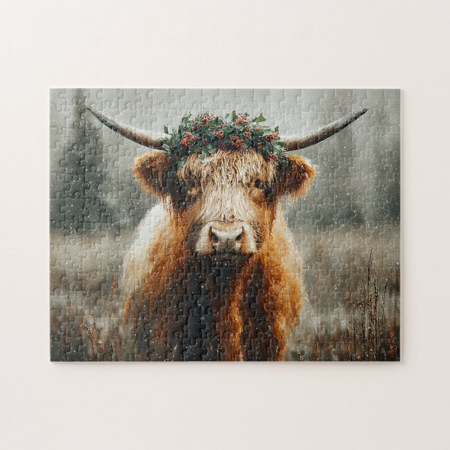 Puzzle Vache des Highlands avec couronne de couronne de N (Horizontal)