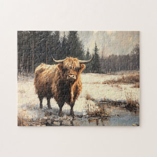 Puzzle Vache des Highlands dans le paysage hivernal