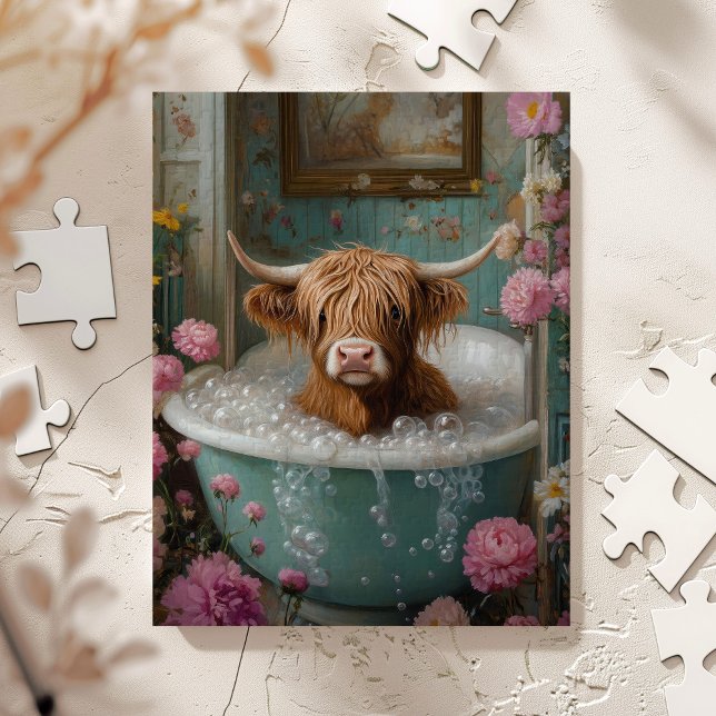 Puzzle Vache des Highlands dans une baignoire florale (Créateur téléchargé)