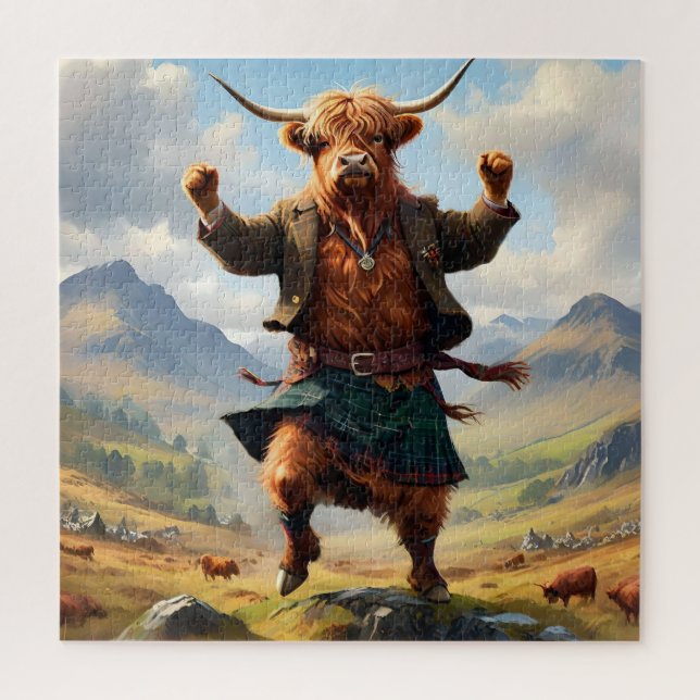 Puzzle Vache des Highlands dansant le Highland Fling, (Vertical)