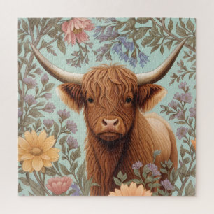 Puzzle Vache des Highlands Pastel Floral Inspiré de Willi