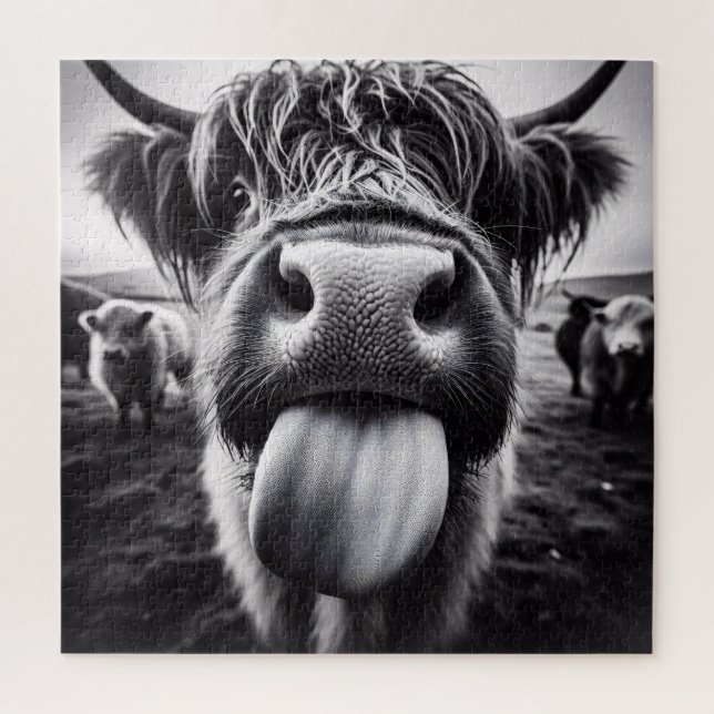 Puzzle Vache drôle noir et blanc (Vertical)