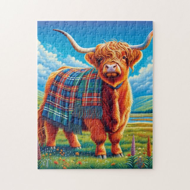 Puzzle Vache écossaise Highland, Tapis Tartan (Vertical)
