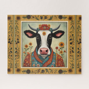 Puzzle Vache Folk Art Floral
