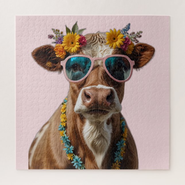 Puzzle Vache gaie avec lunettes de soleil (Vertical)