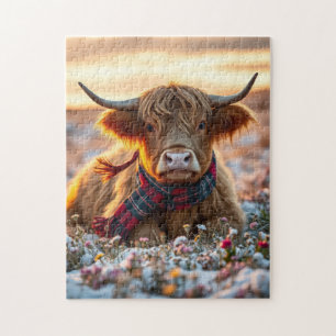 Puzzle Vache Highland au coucher du soleil