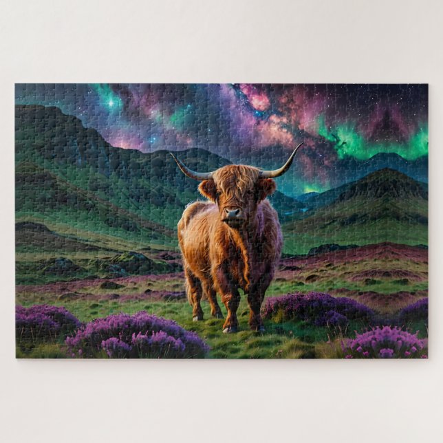 Puzzle Vache Highland sous les étoiles (Horizontal)