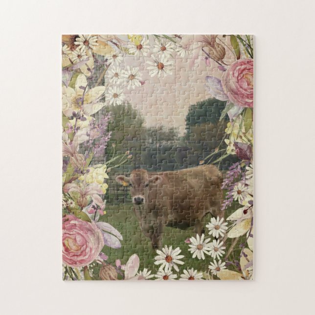 Puzzle Vache Jersey Fleurs Pays (Vertical)