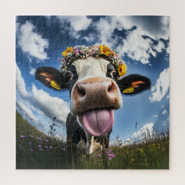 Puzzle Vache joyeuse en fleur (Vertical)