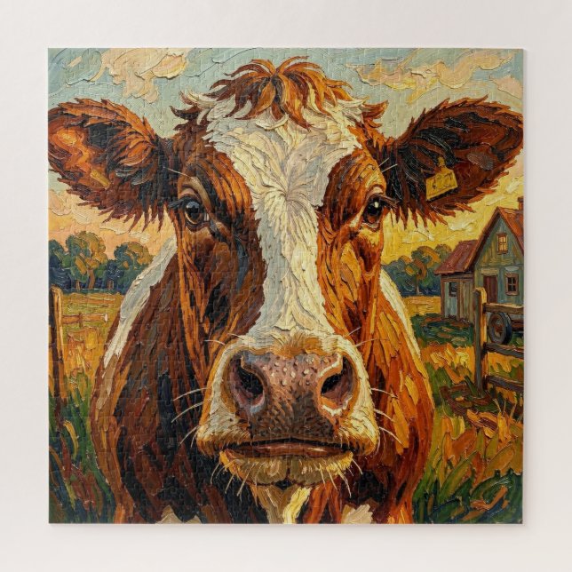 Puzzle Vache mignonne en impasto à la ferme  (Vertical)