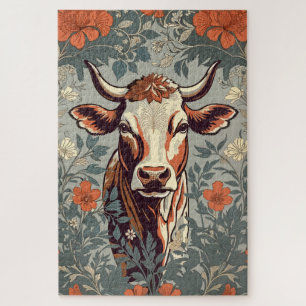 Puzzle Vache vintage William Morris Inspirée Florale
