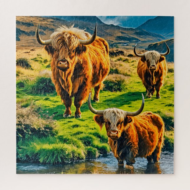 Puzzle Vaches Highland dans un paysage serein (Vertical)