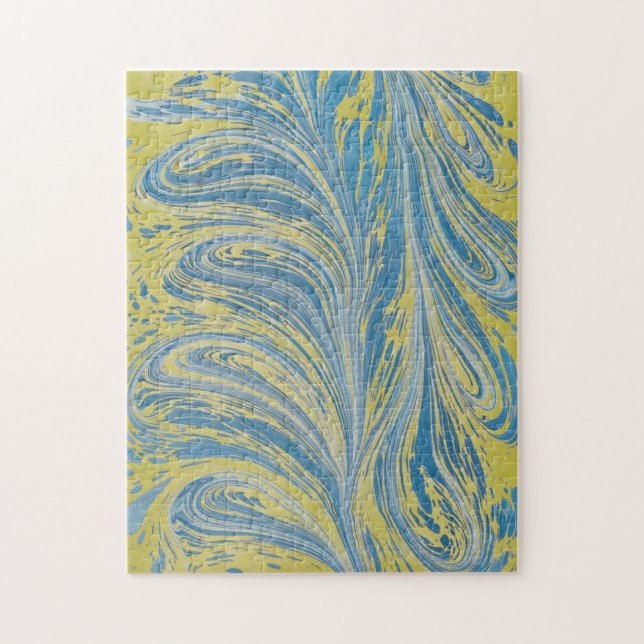 Puzzle Vague Abstraite Bleue Et Or (Vertical)