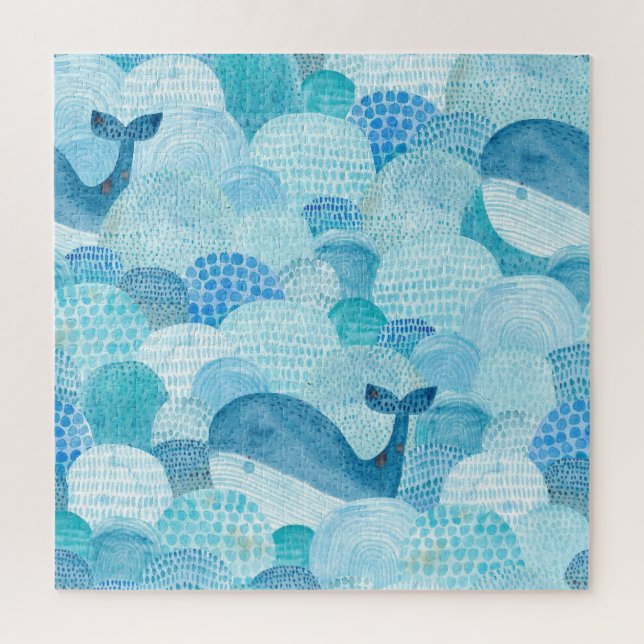 Puzzle Vagues, baleine, texture bleu enfantine (Vertical)