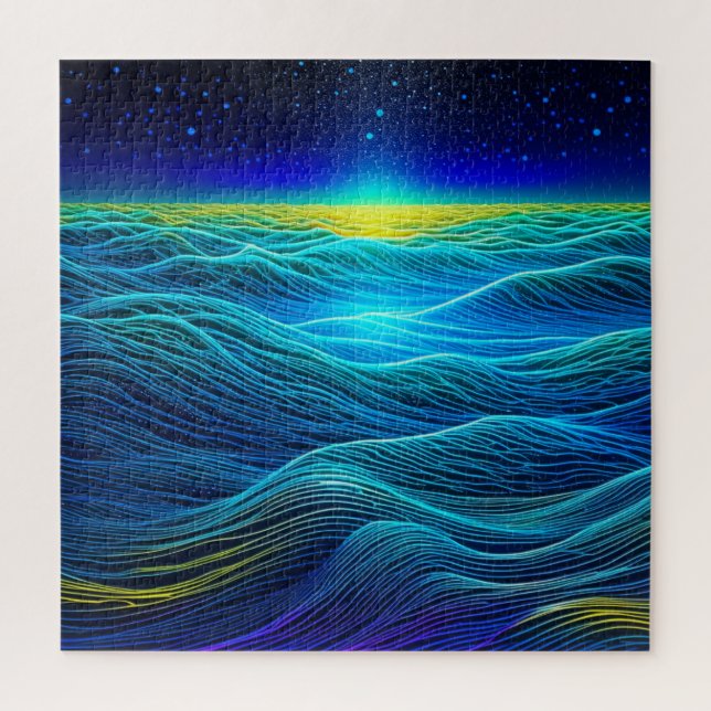 Puzzle Vagues bleues éthérées et coucher de soleil sur l' (Vertical)
