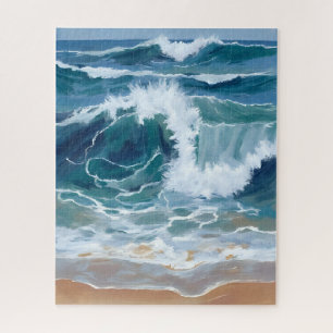 Puzzle Vagues de l'océan déferlantes   Aquarelle bleue cô