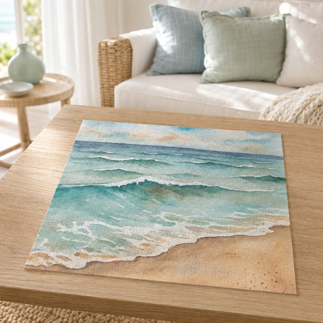 Puzzle Vagues de plage à l'aquarelle sereine - Vibrations (Créateur téléchargé)