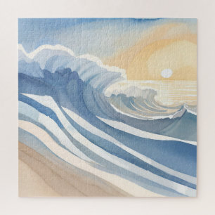 Puzzle Vagues océaniques Aquarelle bleue