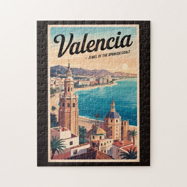 Puzzle Valence Espagne Côte Illustration Voyage Art Retro (Vertical)