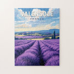 Puzzle Valensole France Travel Art Vintage<br><div class="desc">Conception de déplacement vectoriel rétro Valensole. Valensole est une ville située dans la région des Alpes-de-Haute-Provence en France. Il est situé sur un plateau au milieu des lavandes et des amandiers.</div>